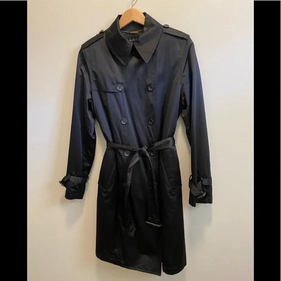 🎉🎉HP🎉🎉 Dana Buchman black all-season belted trench coat style size M - Picture 3 of 10